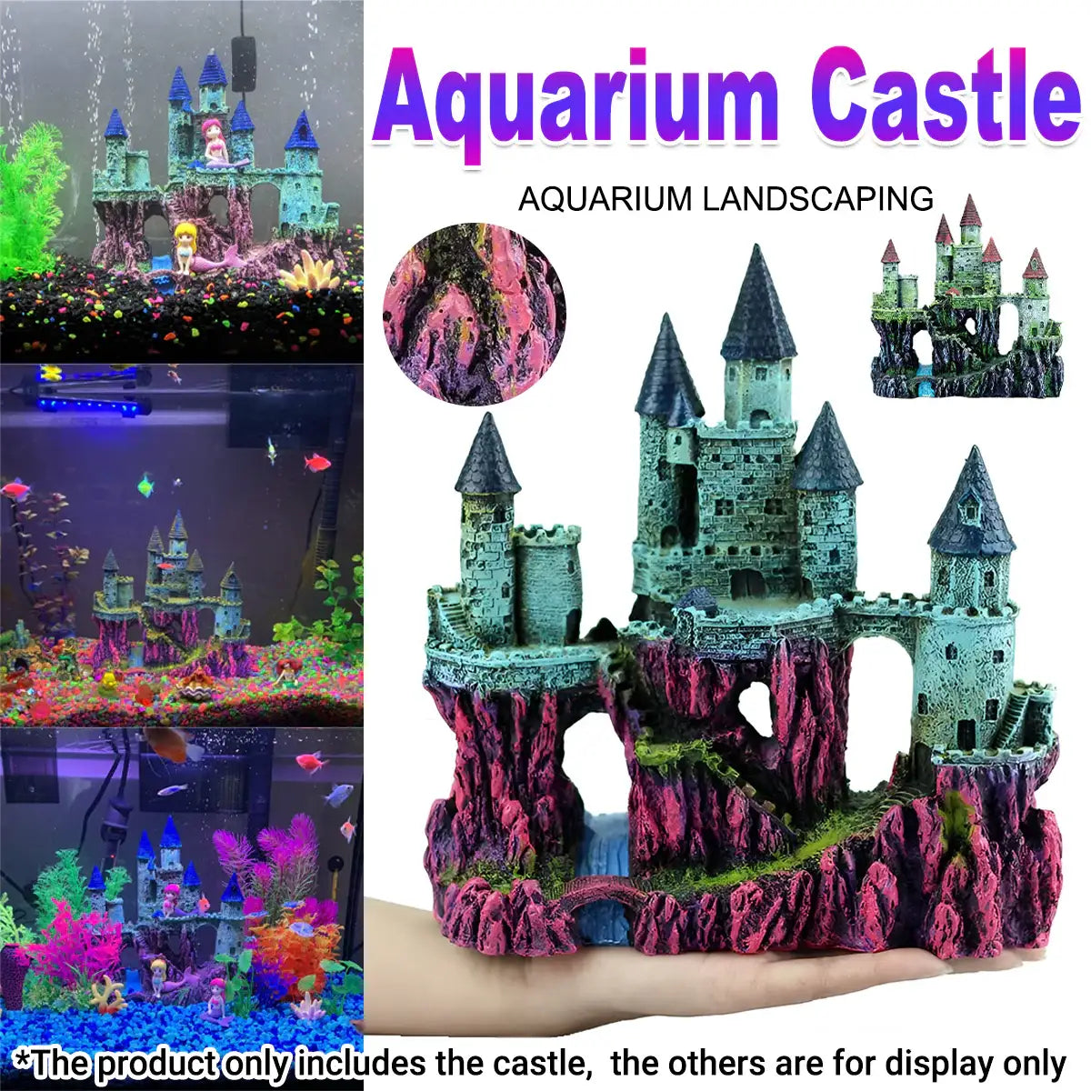 Aquarium castle fish tank decoration with towers and caves