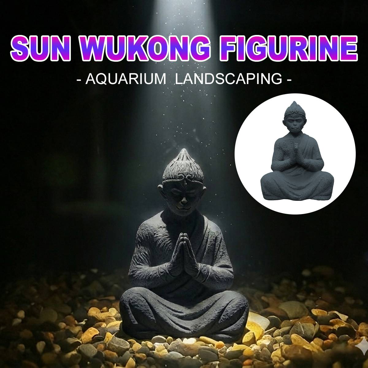 Meditating Resin Monkey Figurine Aquarium & Zen Desk Decor
