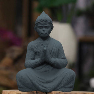 Meditating Resin Monkey Figurine Aquarium & Zen Desk Decor