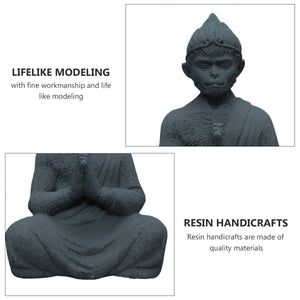 Meditating Resin Monkey Figurine Aquarium & Zen Desk Decor