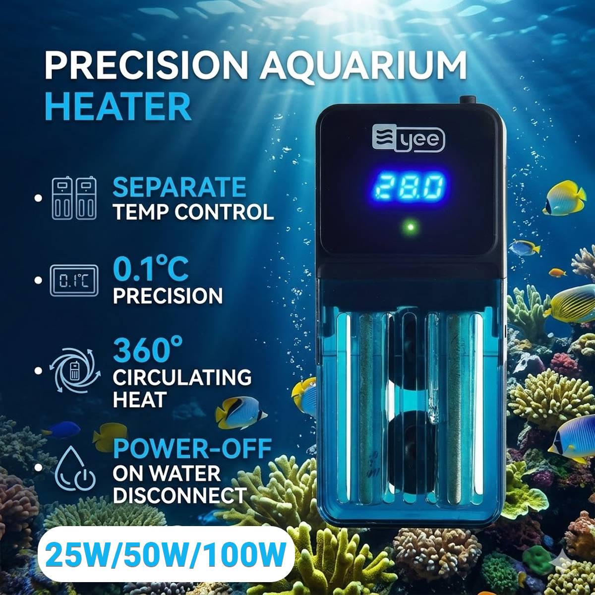 Auto Aquarium Heater - Yee Constant Temperature Heating Rod (25-100W)