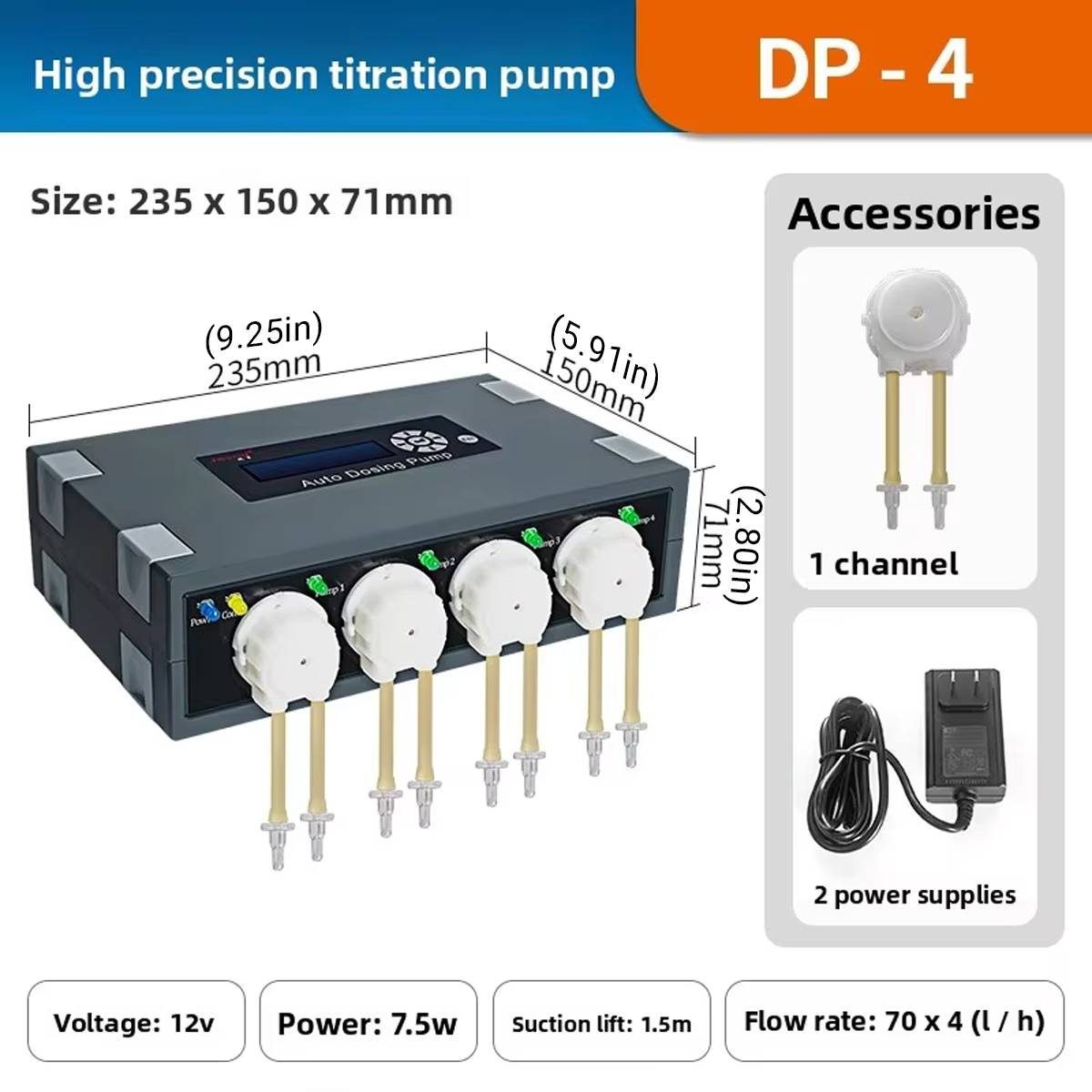 Aquarium Titration Pump DP4 - Reef Tank Dosing Pump 4-Channel