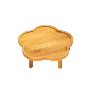 Elevated Bamboo Pet Bowl Stand | Flower Shape Tray, Raised Cat & Dog Feeder