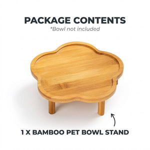 Elevated Bamboo Pet Bowl Stand | Flower Shape Tray, Raised Cat & Dog Feeder