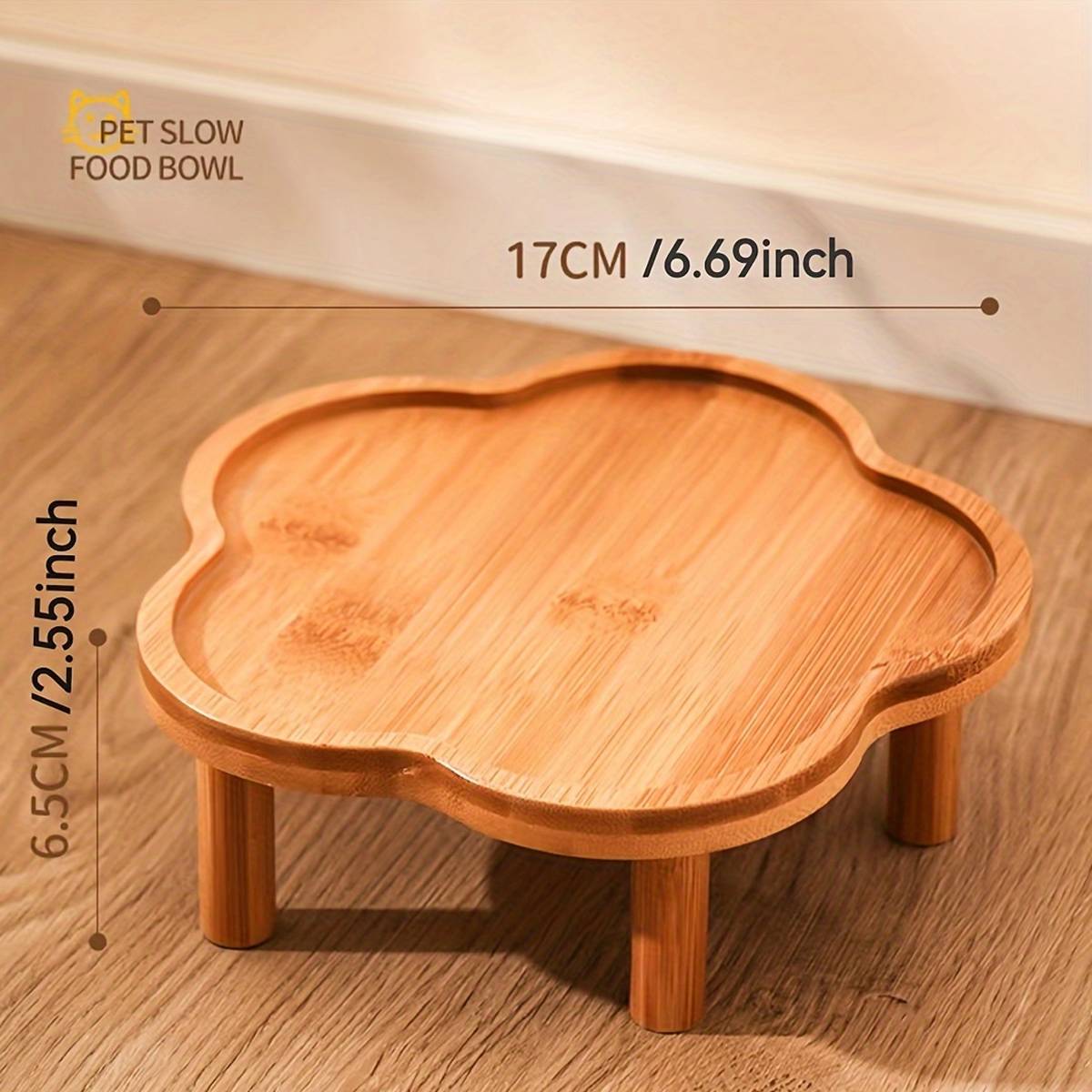 Elevated Bamboo Pet Bowl Stand | Flower Shape Tray, Raised Cat & Dog Feeder
