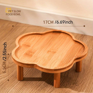 Elevated Bamboo Pet Bowl Stand | Flower Shape Tray, Raised Cat & Dog Feeder