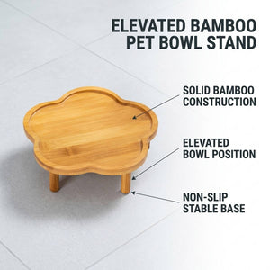 Elevated Bamboo Pet Bowl Stand | Flower Shape Tray, Raised Cat & Dog Feeder