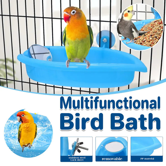 Hanging bird bath with mirror for small birds