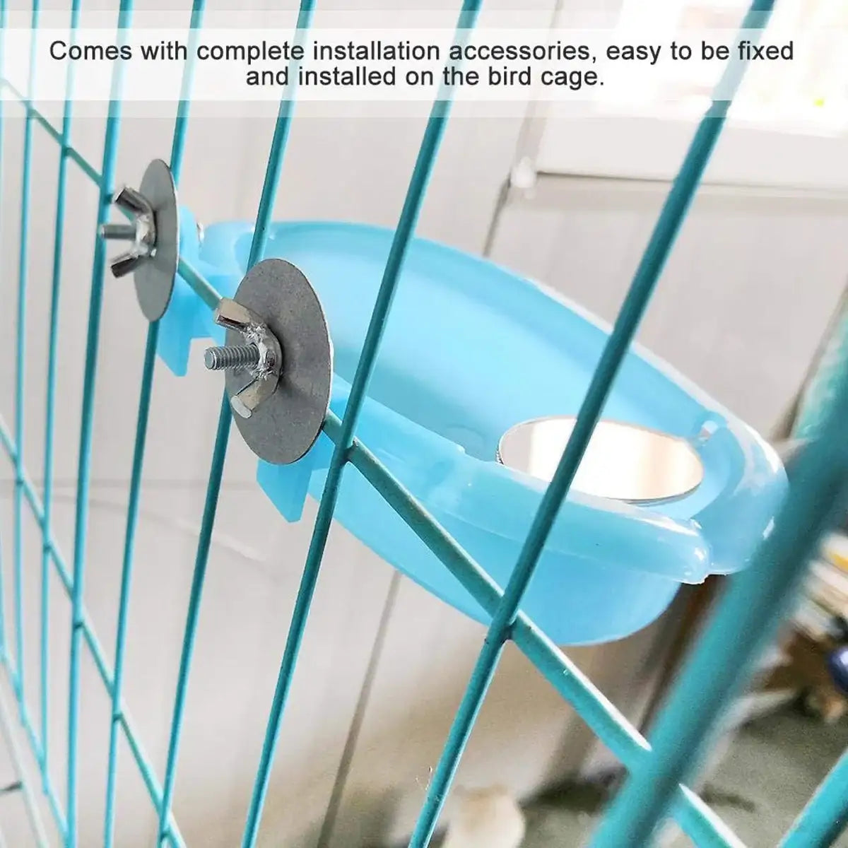 Space-Saving Cage Feeder with Hanging Bird Bath and Mirror