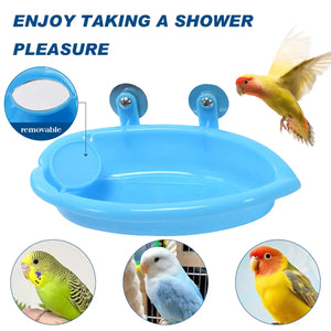 Space-Saving Cage Feeder with Hanging Bird Bath and Mirror