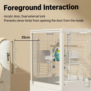 Modern Large Bird Cage with Acrylic Panels and Skylight Playtop