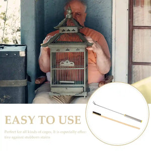 Bird Cage Cleaning Brush Set Stainless Steel & Bamboo Wire Brush Tools