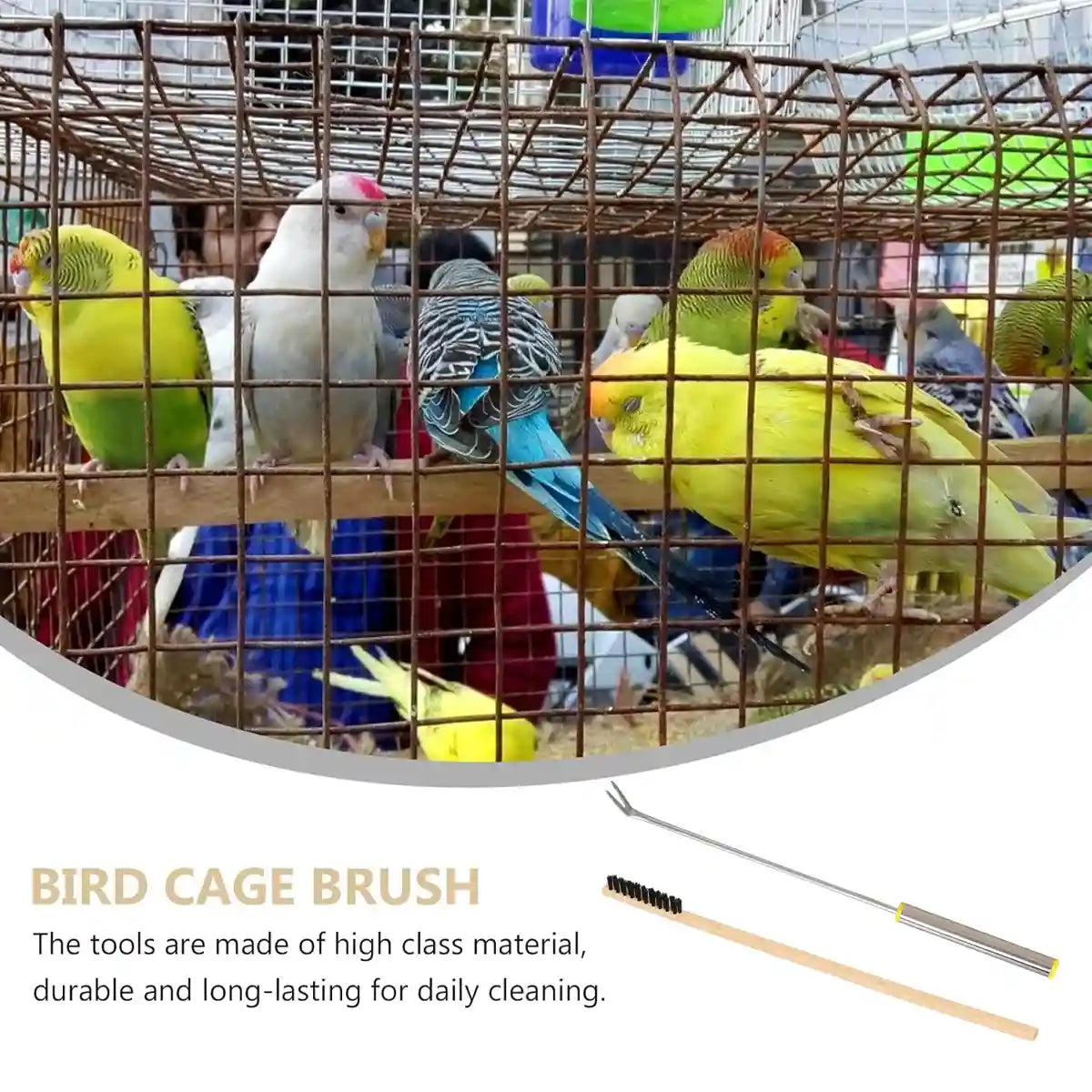 Bird Cage Cleaning Brush Set Stainless Steel & Bamboo Wire Brush Tools