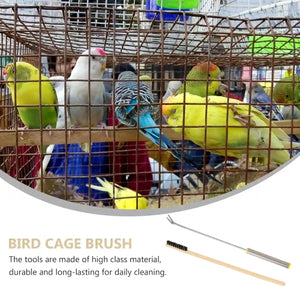 Bird Cage Cleaning Brush Set Stainless Steel & Bamboo Wire Brush Tools