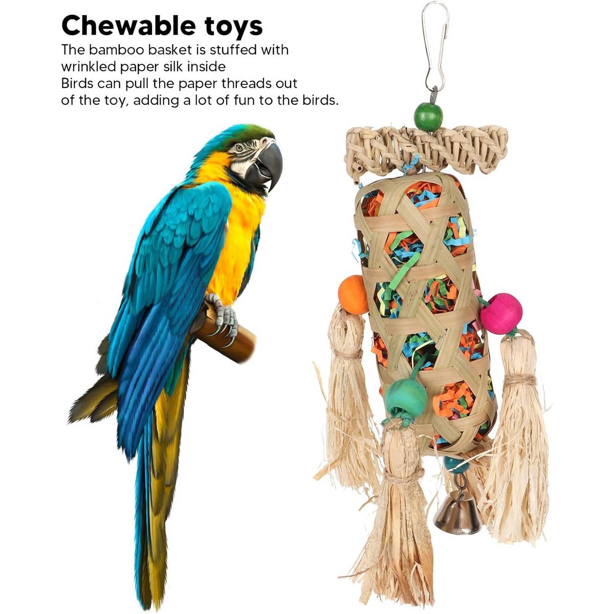 Natural Foraging Bird Chew Toy | Hanging Cage Accessory for Parrots