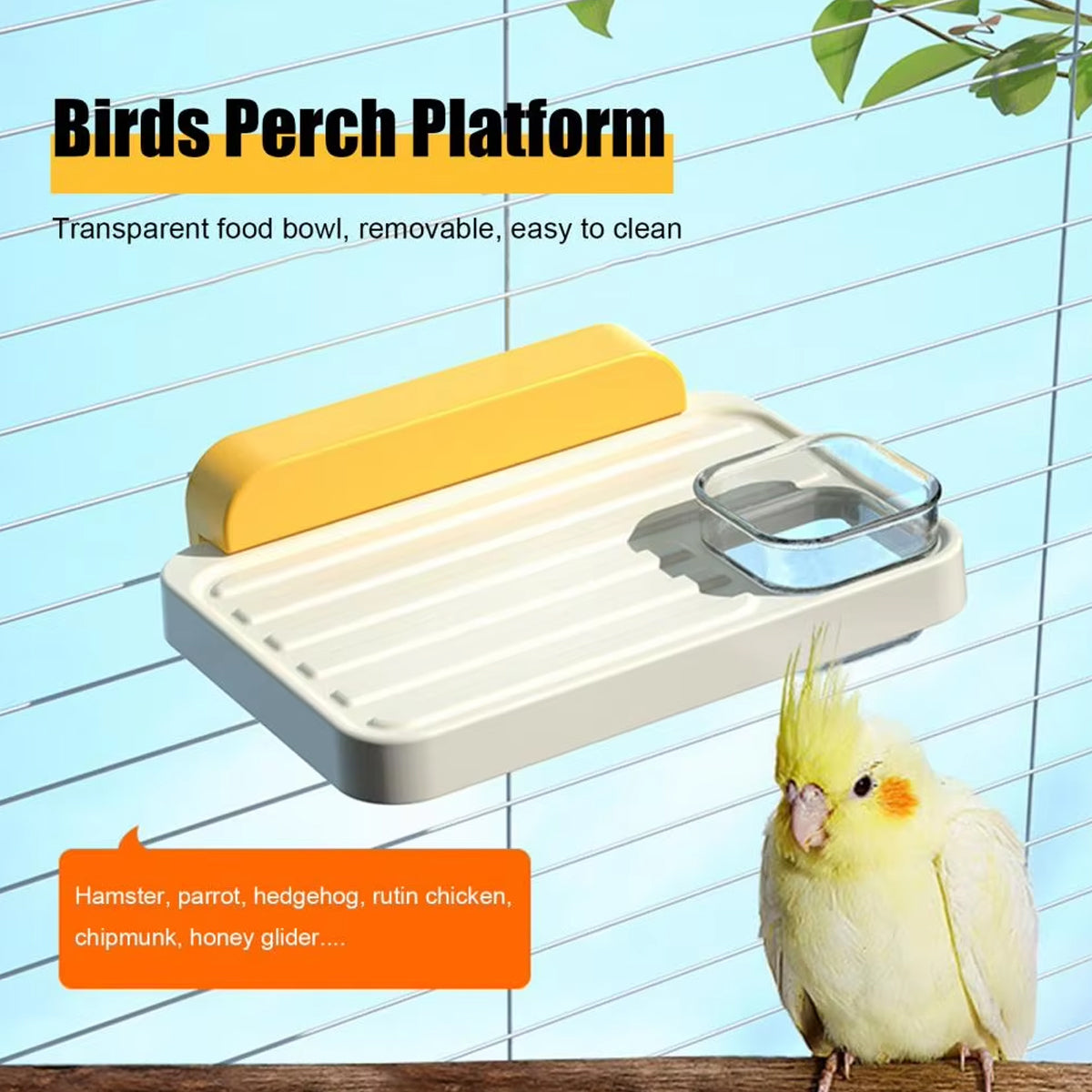 Multi-Functional Parrot Station Pole with Food Box and Swing
