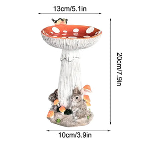 Mushroom Bird Feeder Garden Ornament with Rabbit Figurines