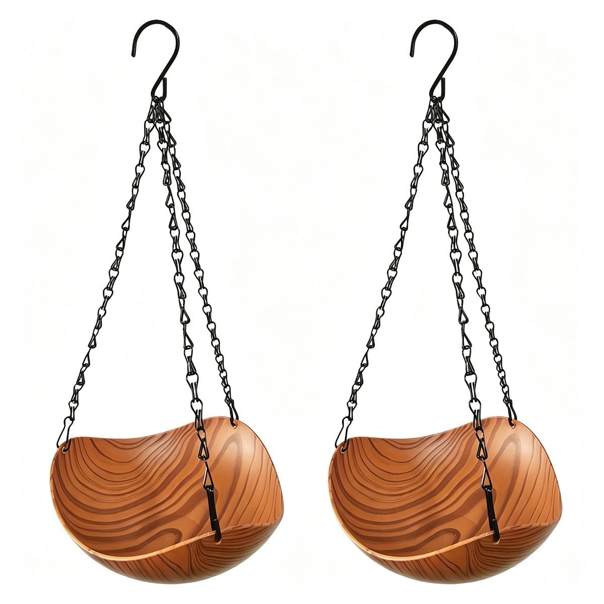 2 Pcs Wood Grain Hanging Bird Feeder Bowls