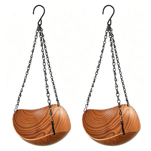 2 Pcs Wood Grain Hanging Bird Feeder Bowls