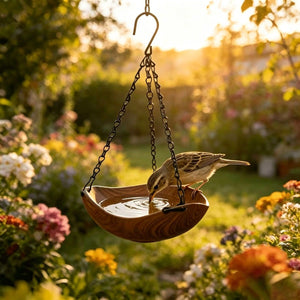 2 Pcs Wood Grain Hanging Bird Feeder Bowls