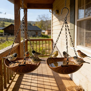 2 Pcs Wood Grain Hanging Bird Feeder Bowls