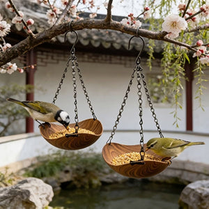 2 Pcs Wood Grain Hanging Bird Feeder Bowls