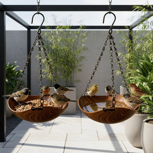 2 Pcs Wood Grain Hanging Bird Feeder Bowls
