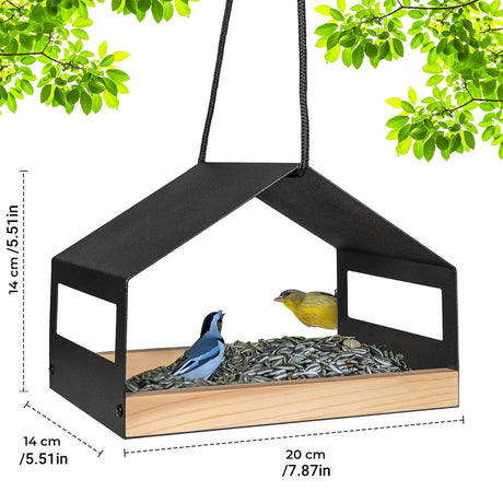 Hanging wooden garden bird feeder with rain cover – product view 4