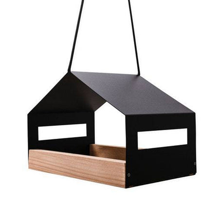 Hanging wooden garden bird feeder with rain cover – product view 3
