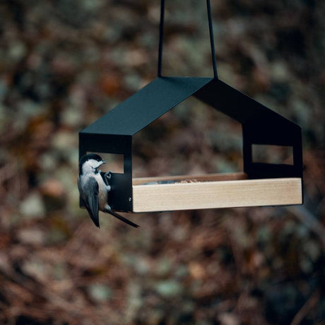 Hanging wooden garden bird feeder with rain cover – product view 13