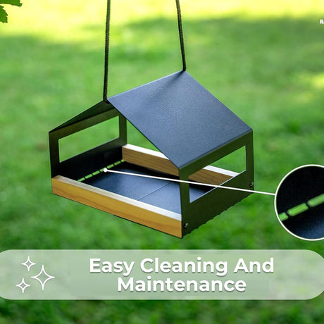 Hanging wooden garden bird feeder with rain cover – product view 8