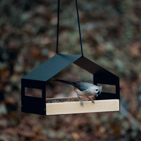 Hanging wooden garden bird feeder with rain cover – product view 12
