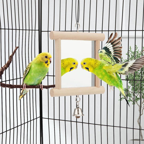 Wooden Bird Mirror Toy with Bell - Image 14