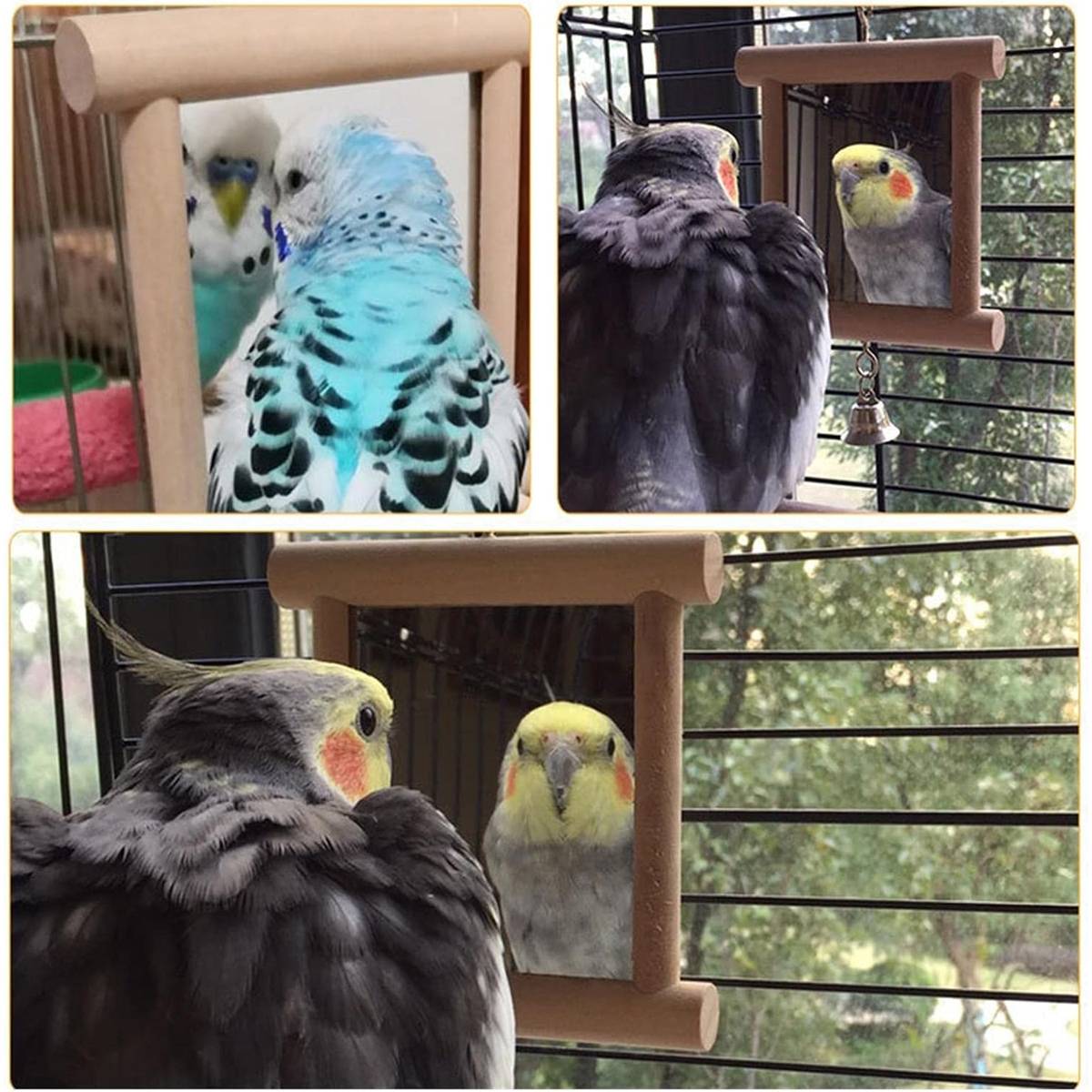 Wooden Bird Mirror Toy with Bell - Image 6