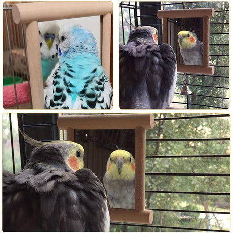 Wooden Bird Mirror Toy with Bell - Image 6