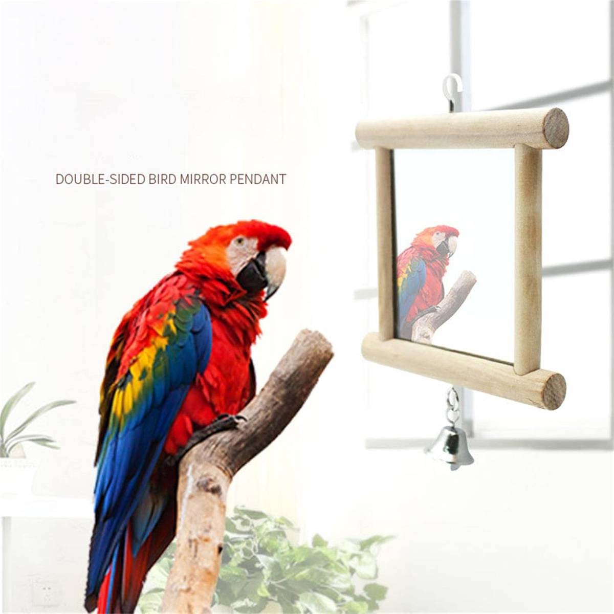 Wooden Bird Mirror Toy with Bell - Image 8