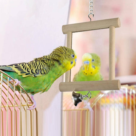 Wooden Bird Mirror Toy with Bell - Image 10