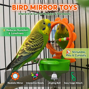 Bird Mirror Toy with Bell & Feeder Cup | Interactive Cage Accessory