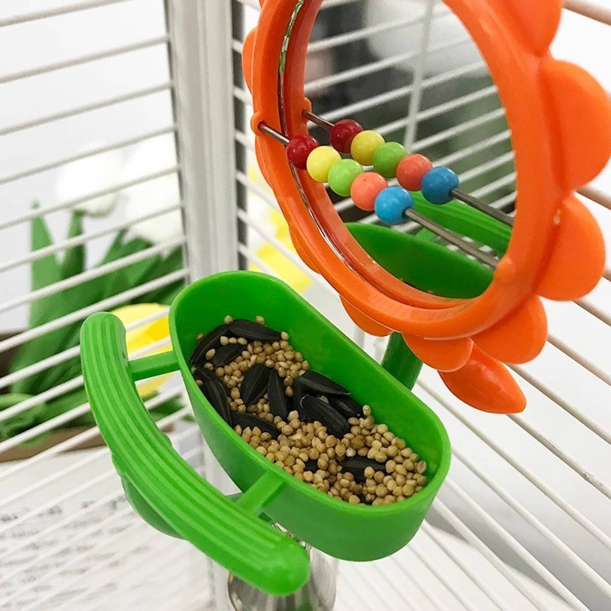 Bird Mirror Toy with Bell & Feeder Cup | Interactive Cage Accessory
