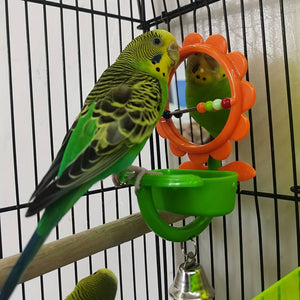 Bird Mirror Toy with Bell & Feeder Cup | Interactive Cage Accessory