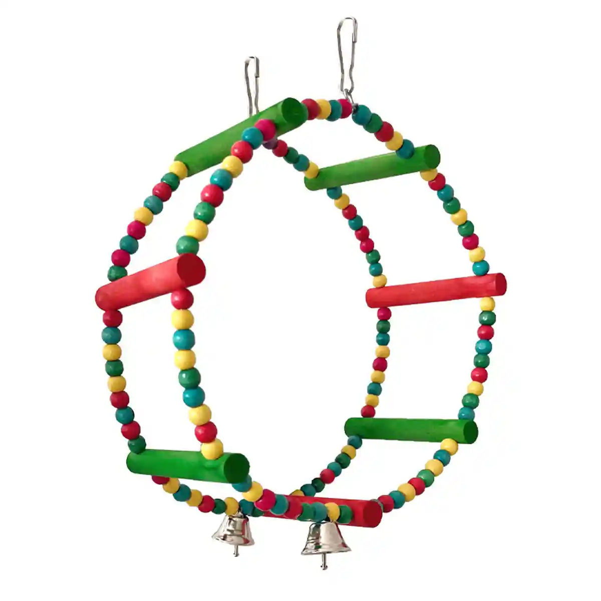 Colorful Wooden Bird Swing with Bells for Bird Cage