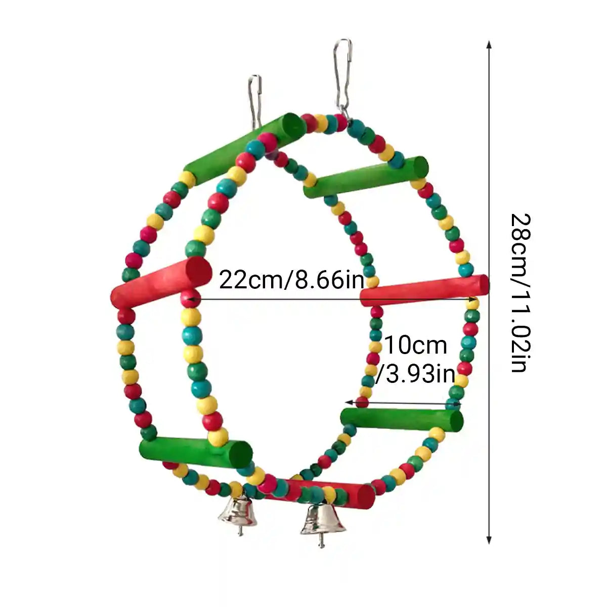 Colorful Wooden Bird Swing with Bells for Bird Cage