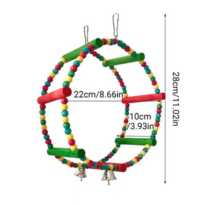 Colorful Wooden Bird Swing with Bells for Bird Cage