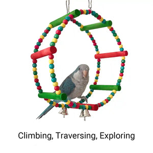 Colorful Wooden Bird Swing with Bells for Bird Cage