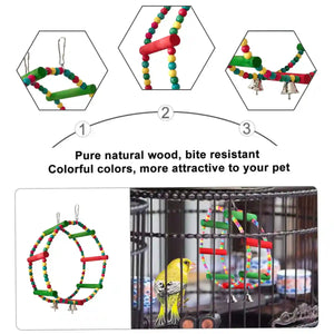 Colorful Wooden Bird Swing with Bells for Bird Cage