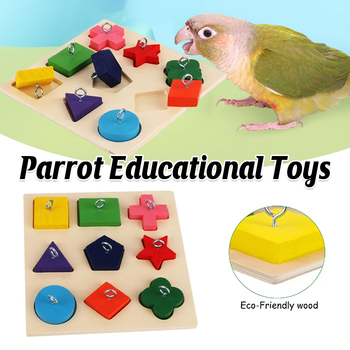 Parrot Training Toy Educational Clock Design with Wooden Blocks for Play