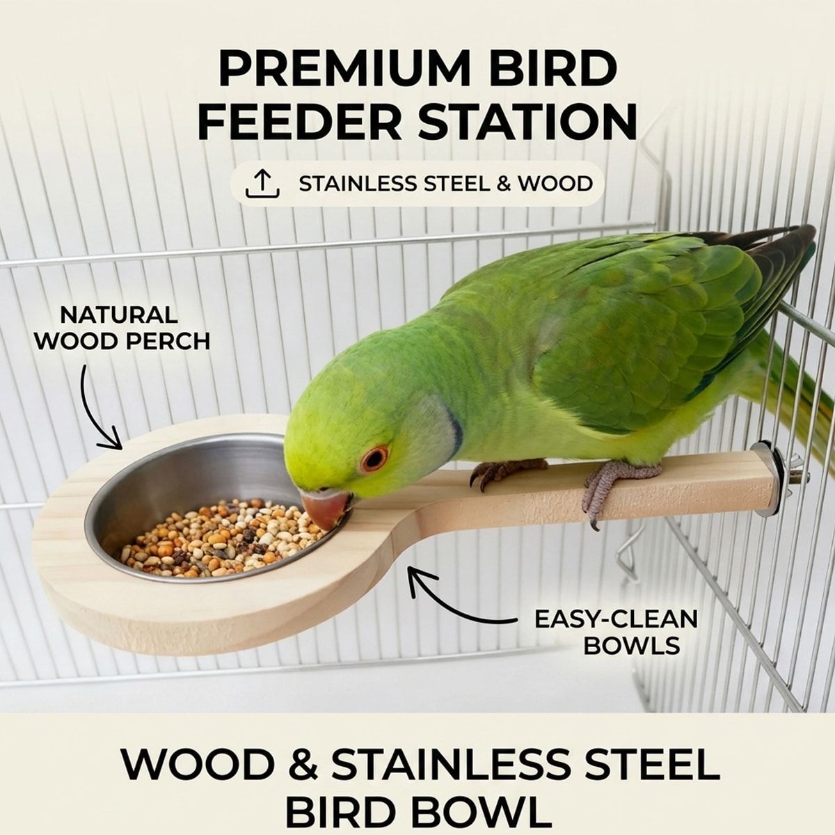 2 Pcs Wood Bird Feeder with Stainless Bowl