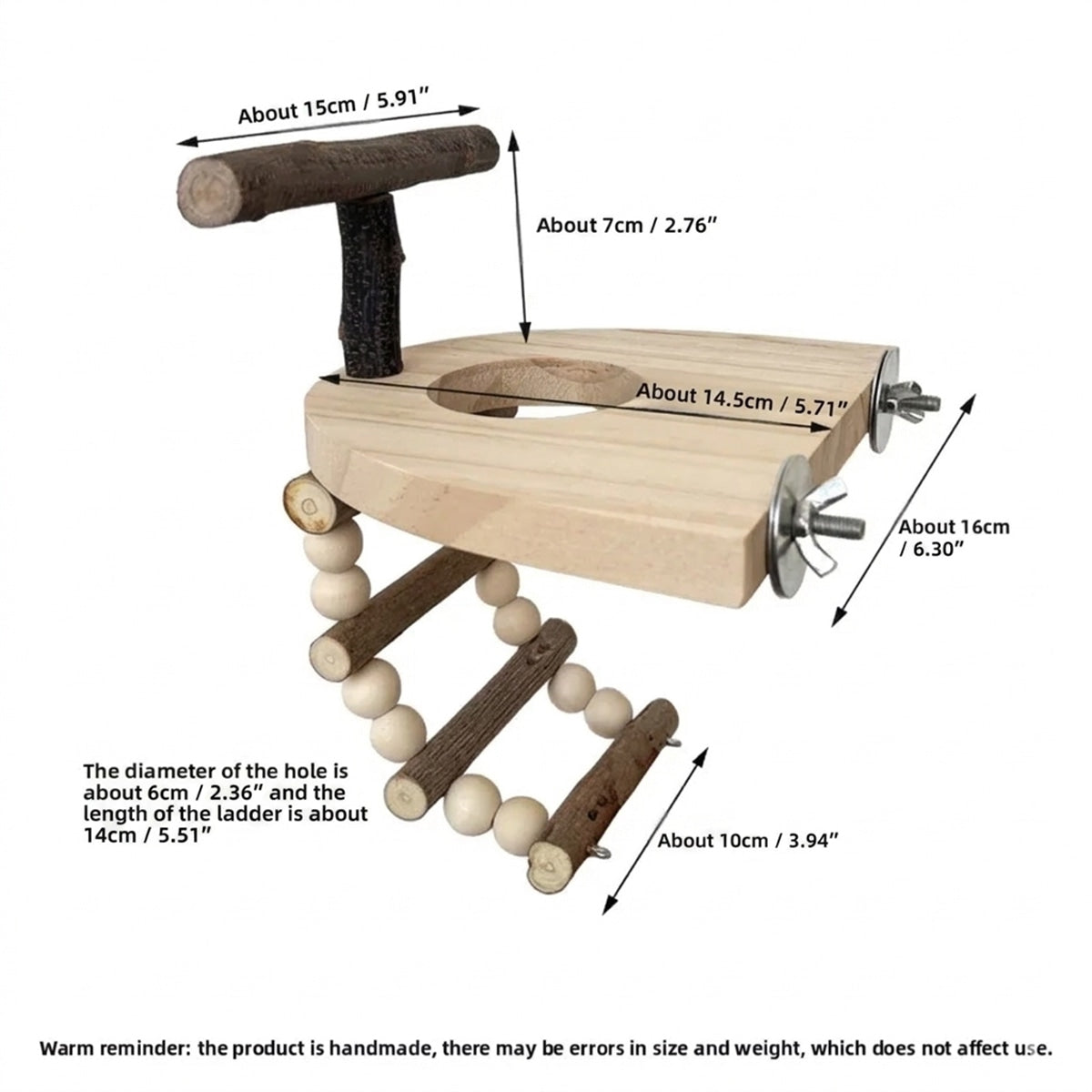 Wooden Parrot Perch Platform with Climbing Ladder for Bird Cages