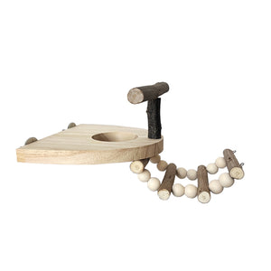Wooden Parrot Perch Platform with Climbing Ladder for Bird Cages