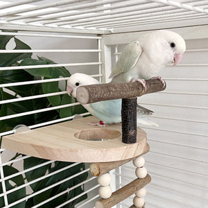 Wooden Parrot Perch Platform with Climbing Ladder for Bird Cages